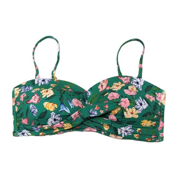 LOFT Swim Bikini Size XXL Green Floral Bandeau Top High-Waisted Bottom NEW NWT - Picture 3 of 16